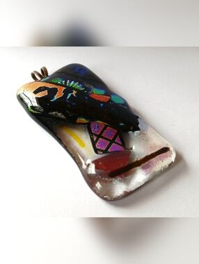 Art Glass Dichroic Pendant - Multicolor Abstract Fused Glass
